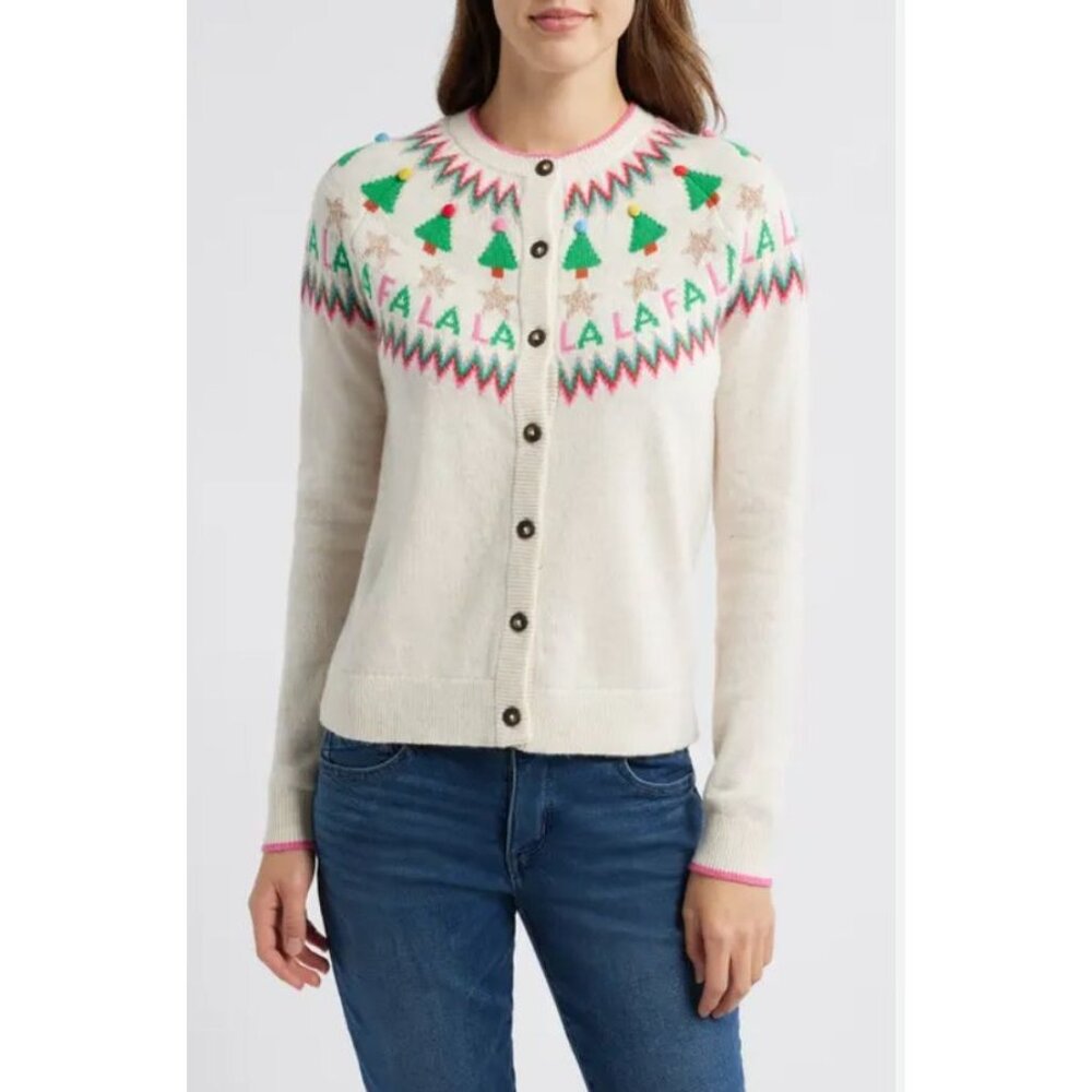 New Boden Edie Fair Isle Alpaca Blend Holiday Cardigan Sweater Cream S MSRP$150 - Picture 13 of 13